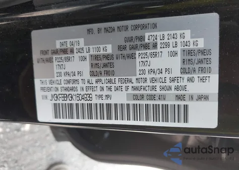 2019 Mazda Cx-5 Sport from USA, damaged, VIN JM3KFBBM3K1604939